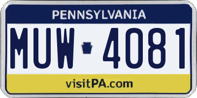 PA license plate MUW4081
