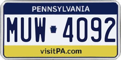 PA license plate MUW4092