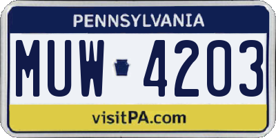 PA license plate MUW4203
