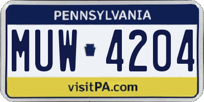 PA license plate MUW4204