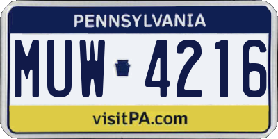 PA license plate MUW4216
