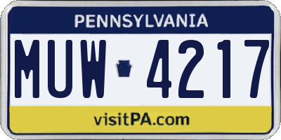 PA license plate MUW4217