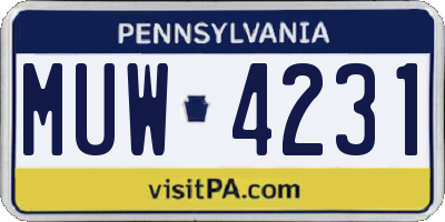 PA license plate MUW4231