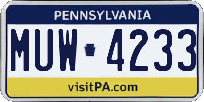 PA license plate MUW4233
