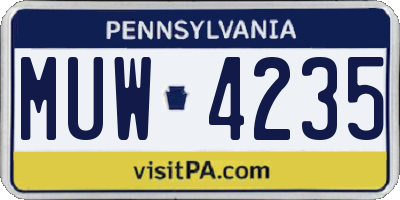 PA license plate MUW4235