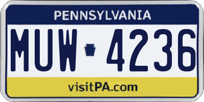 PA license plate MUW4236