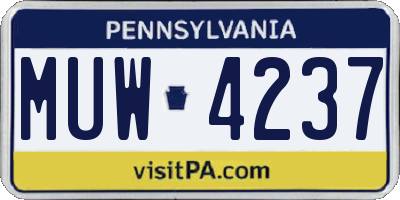 PA license plate MUW4237