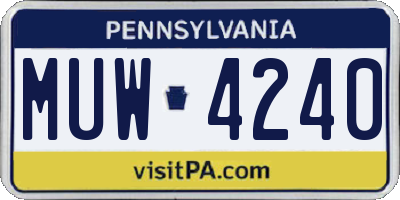 PA license plate MUW4240