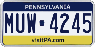 PA license plate MUW4245