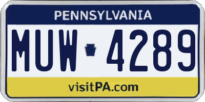 PA license plate MUW4289