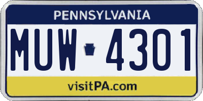 PA license plate MUW4301