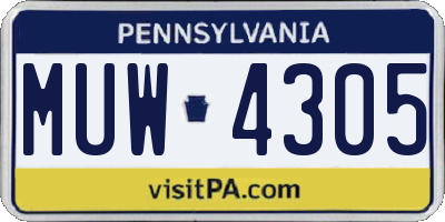 PA license plate MUW4305