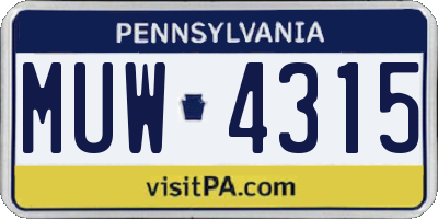PA license plate MUW4315