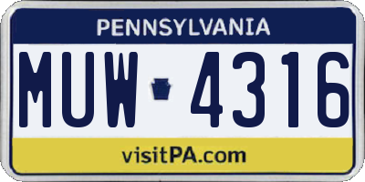 PA license plate MUW4316