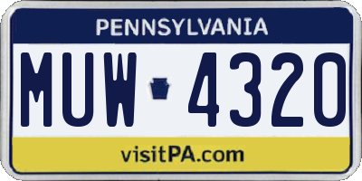 PA license plate MUW4320