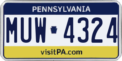 PA license plate MUW4324