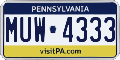PA license plate MUW4333