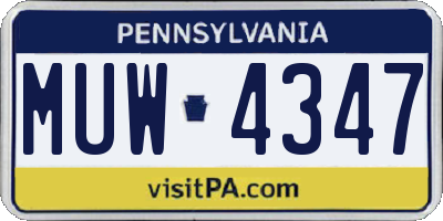 PA license plate MUW4347