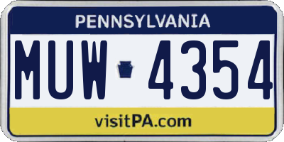 PA license plate MUW4354