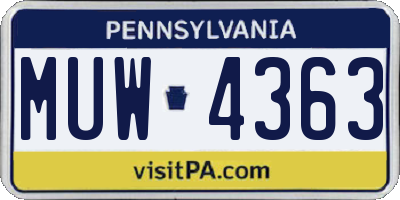 PA license plate MUW4363