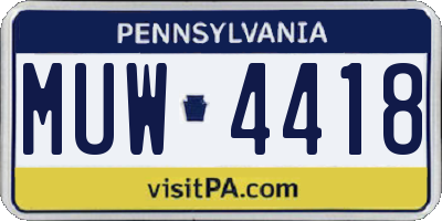 PA license plate MUW4418