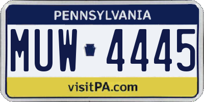 PA license plate MUW4445