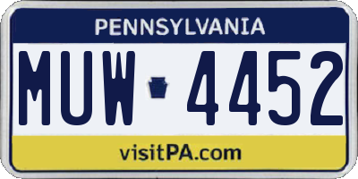 PA license plate MUW4452