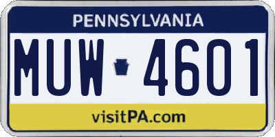 PA license plate MUW4601