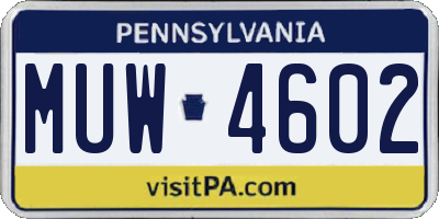 PA license plate MUW4602
