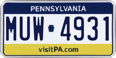 PA license plate MUW4931
