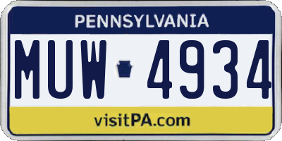 PA license plate MUW4934