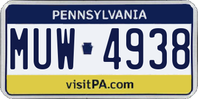 PA license plate MUW4938