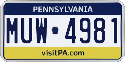 PA license plate MUW4981