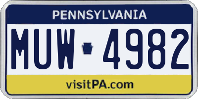PA license plate MUW4982