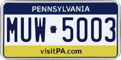 PA license plate MUW5003