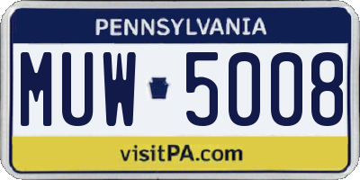 PA license plate MUW5008