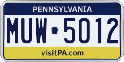 PA license plate MUW5012