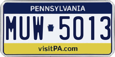 PA license plate MUW5013