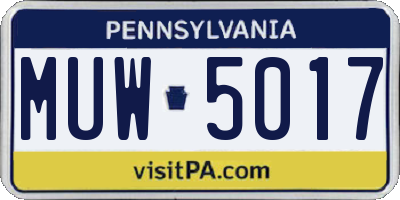 PA license plate MUW5017
