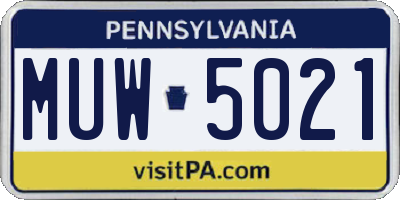 PA license plate MUW5021