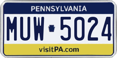 PA license plate MUW5024