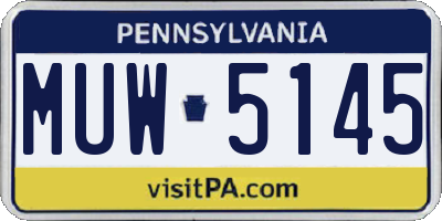 PA license plate MUW5145
