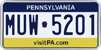 PA license plate MUW5201