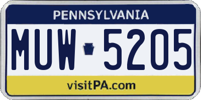 PA license plate MUW5205