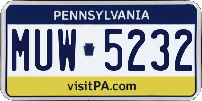 PA license plate MUW5232
