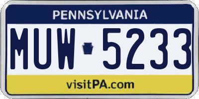 PA license plate MUW5233