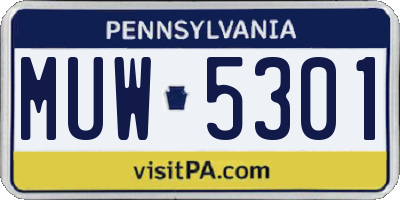 PA license plate MUW5301