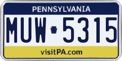 PA license plate MUW5315