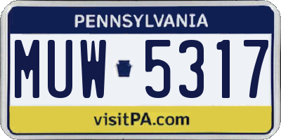 PA license plate MUW5317
