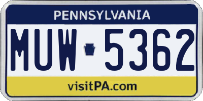 PA license plate MUW5362